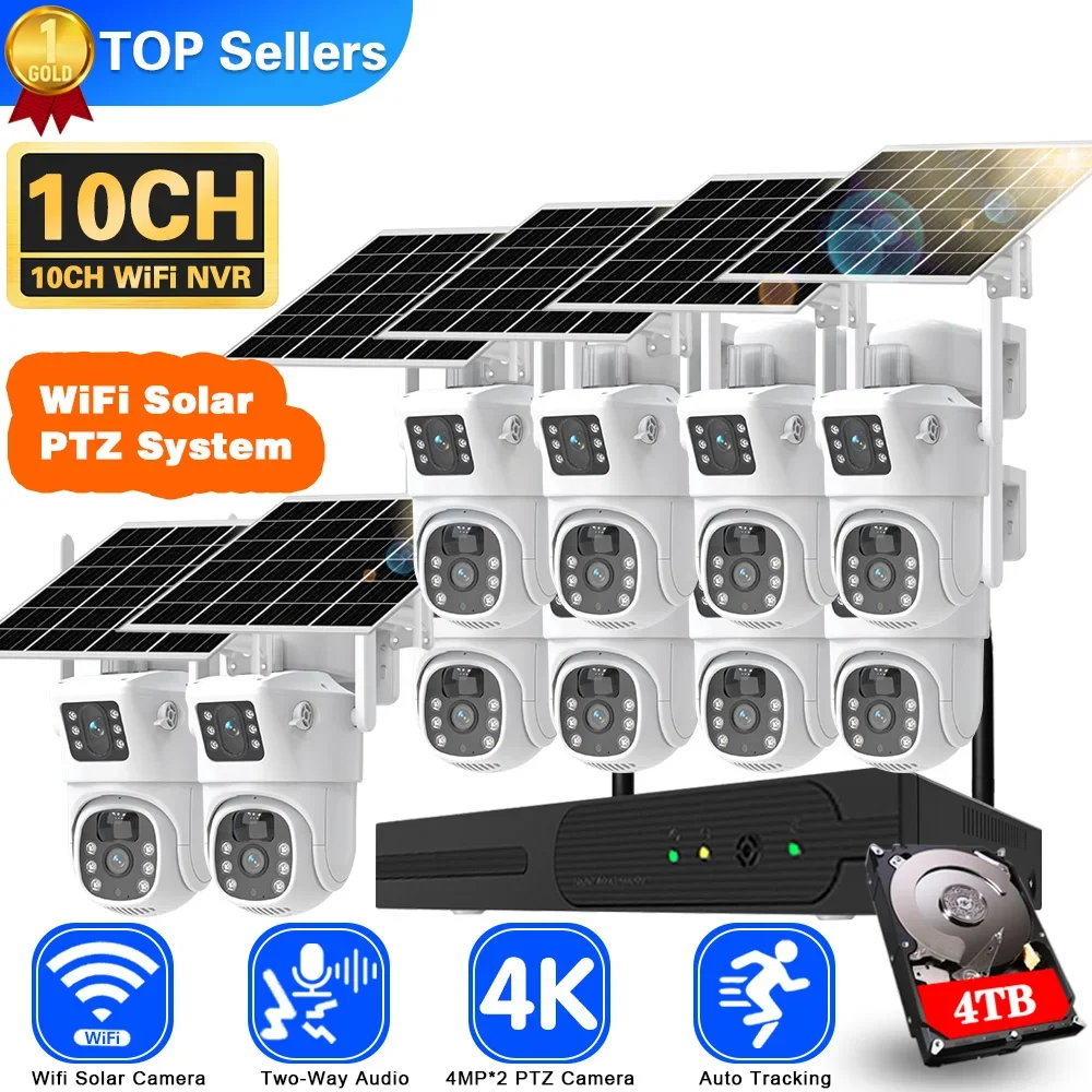 Home Security Panel - Système de caméra de vidéosurveillance solaire,