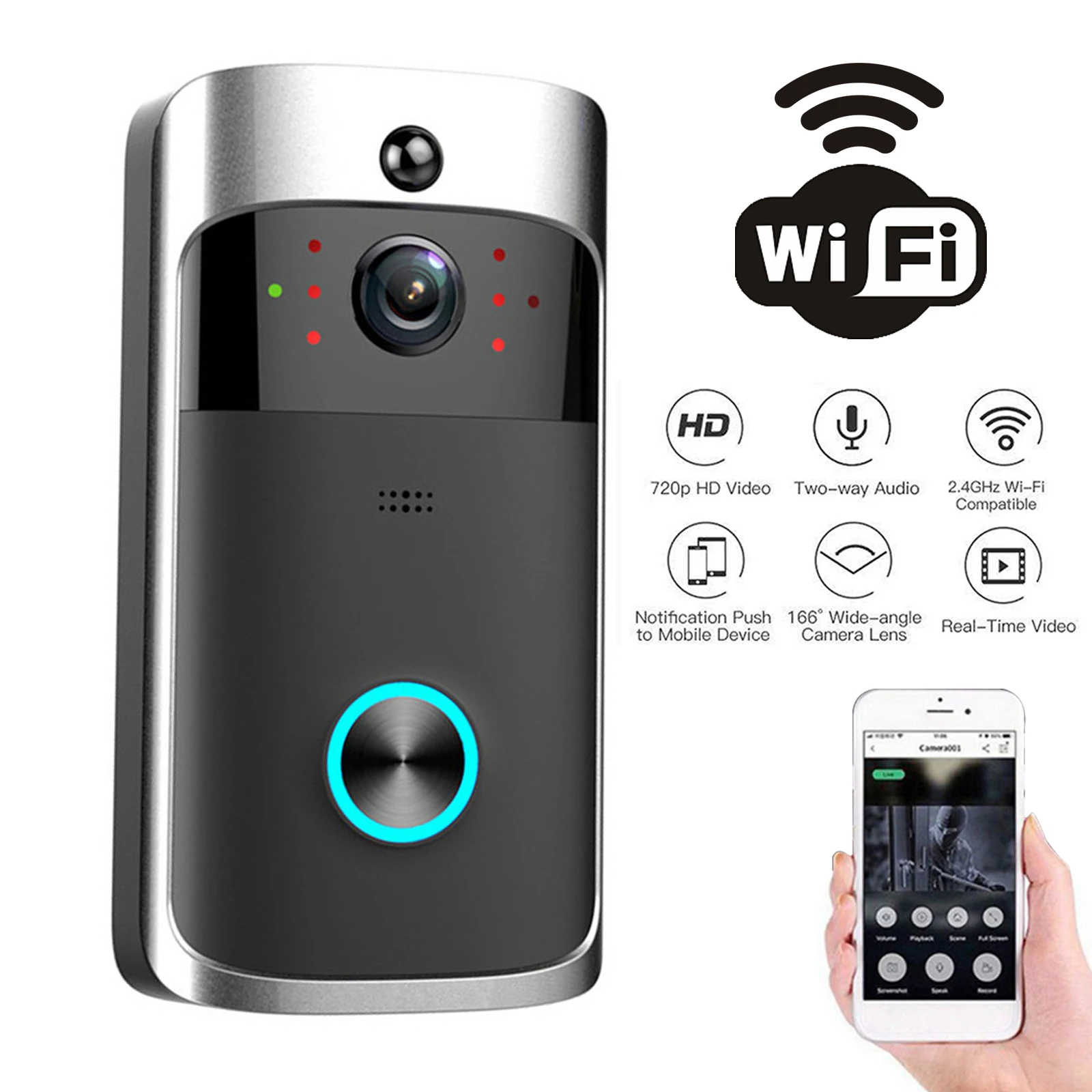 Home Security Honeywell - Sonnette vidéo sans fil V5, wi-fi,